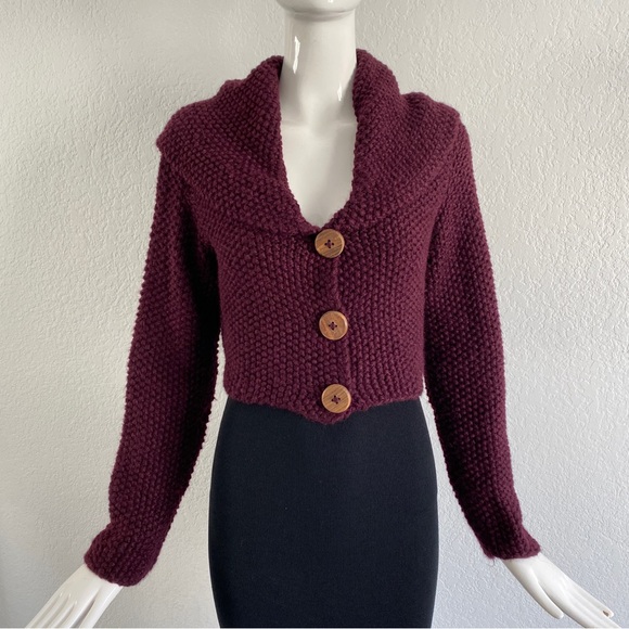 montse badell Burgundy crop alpaca sweater - Picture 2 of 7
